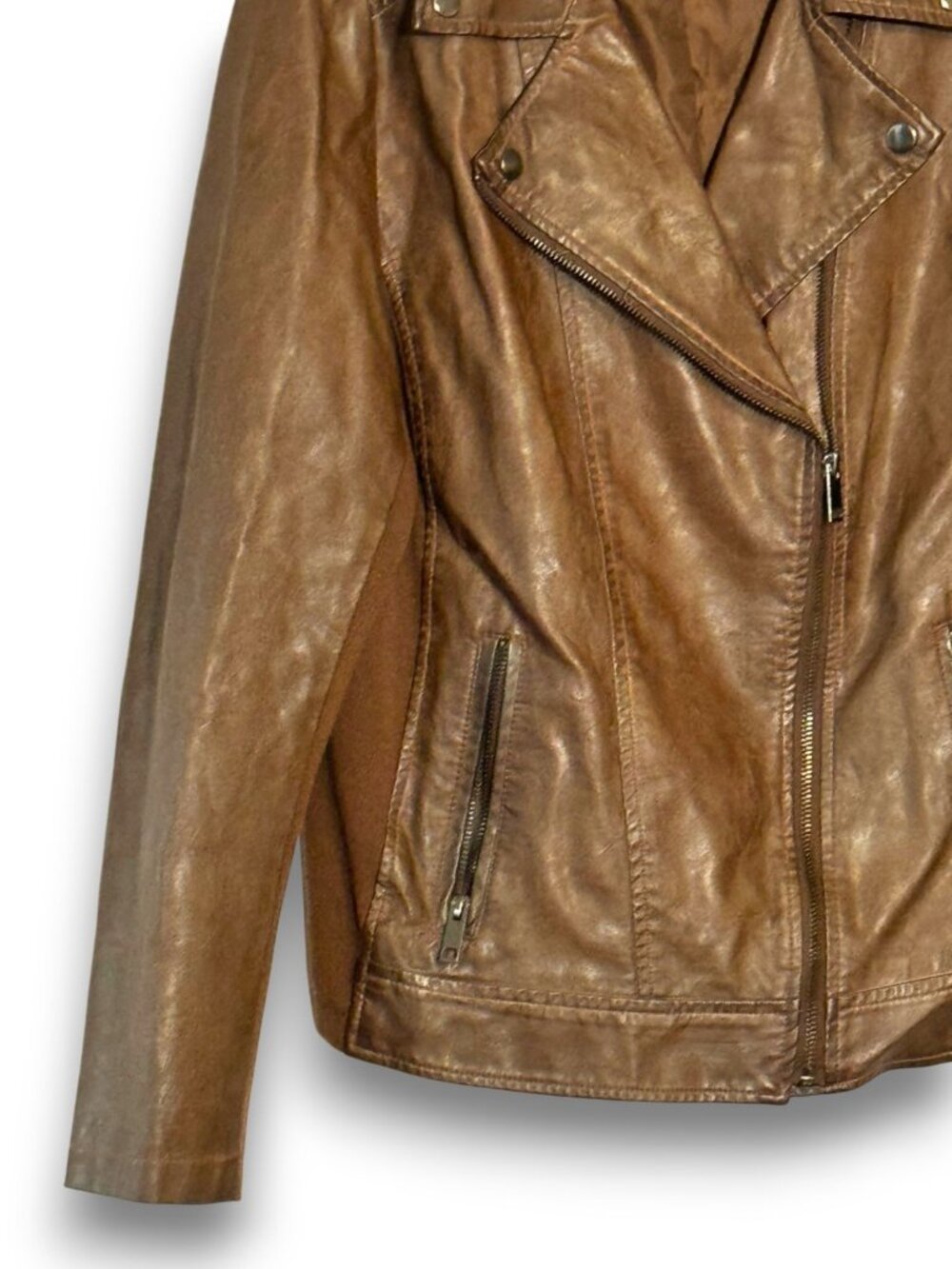 Selby Collection Women's Faux Leather Moto Jacket Brown Whiskey Size Large - Picture 2 of 14